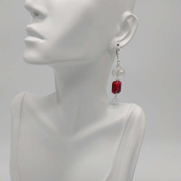 Scarlet Red Swarovski Crystal Ball Drop Earrings - Picture 5 of 7